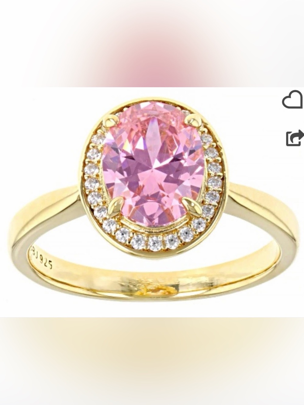 925 SS & Yellow Gold Oval Halo Ring with Pink Cubic Zirconia Center - Picture 6 of 6